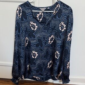 Ted Baker Floral Navy Blue Top SZ L